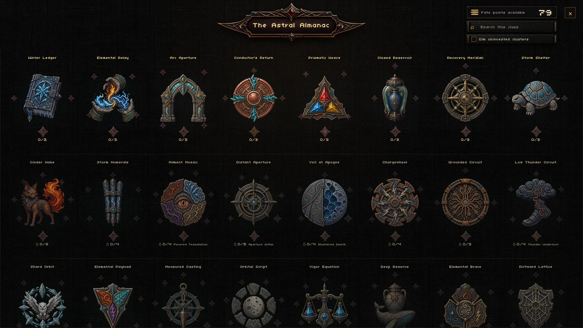 The Great Fateloom talent screen with illustrated motifs